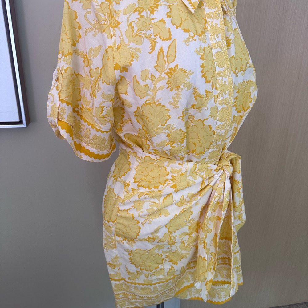 Alex Marie Yellow Floral Midi Shirt Dress with Tie Waist - Picture 3 of 12